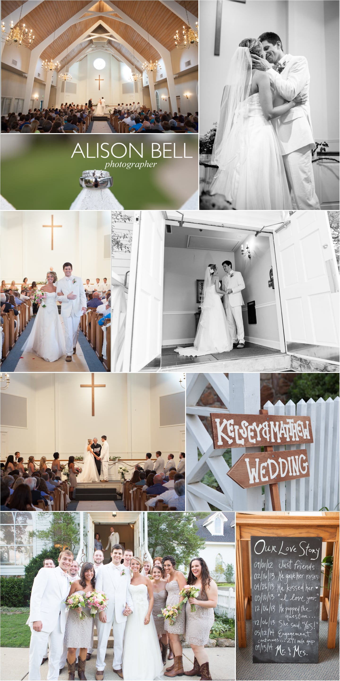 Altadena Valley Church wedding Photos, altar , wood sign, fence post, doors,  dress, flowers
