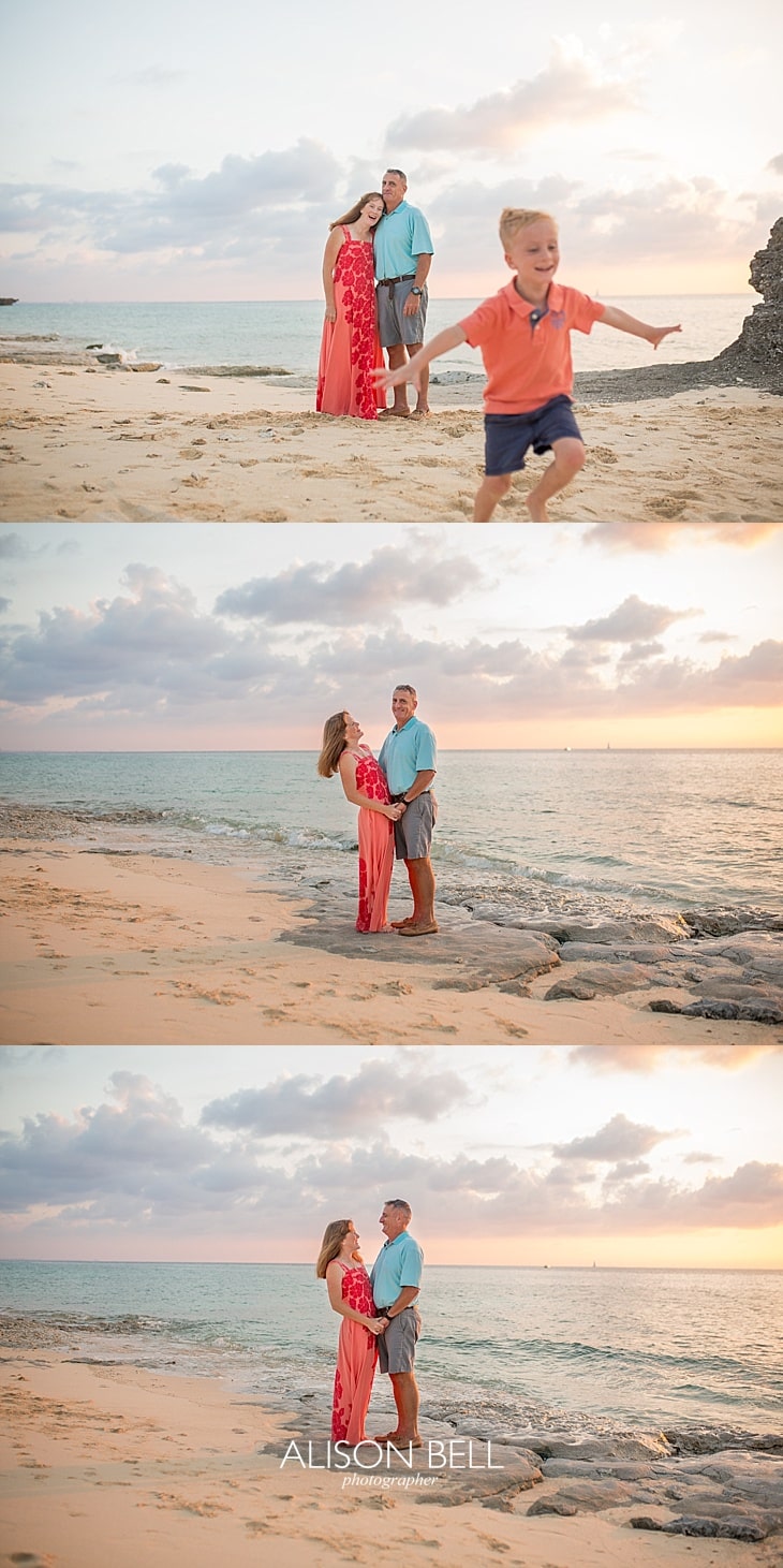 couple, mom and dad on the beach in okinawa japan at sunset by alison bell photographer