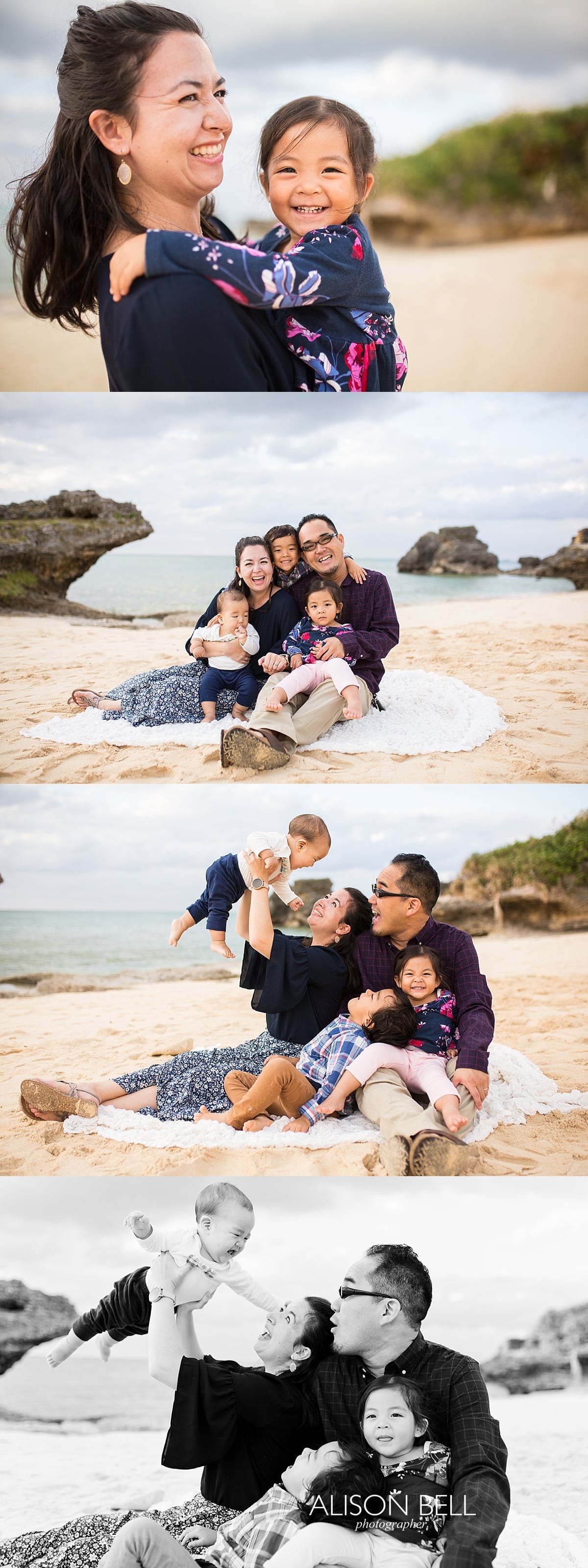 Family of three on the beach in OKinawa Japan by Alison Bell Photographer, toddler, infant, family of 5, preschooler 