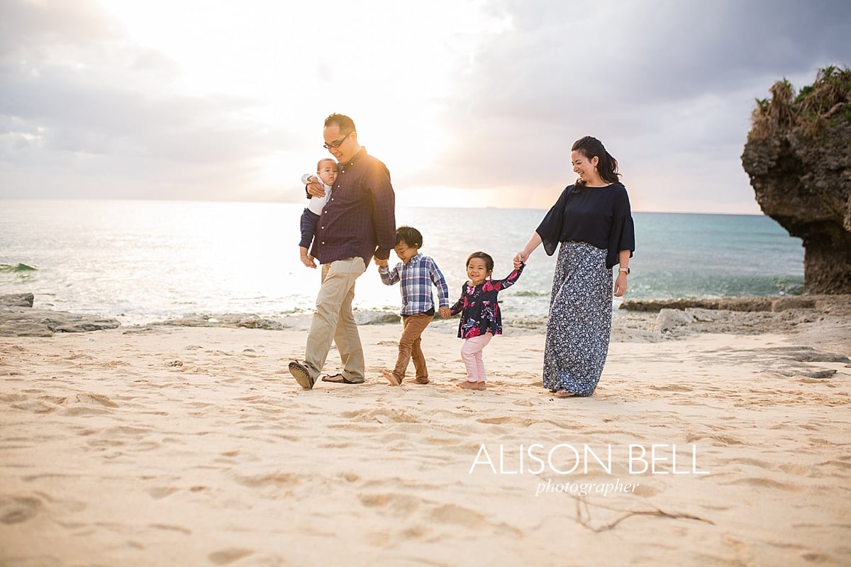 Family of three on the beach in OKinawa Japan by Alison Bell Photographer, toddler, infant, family of 5, preschooler
