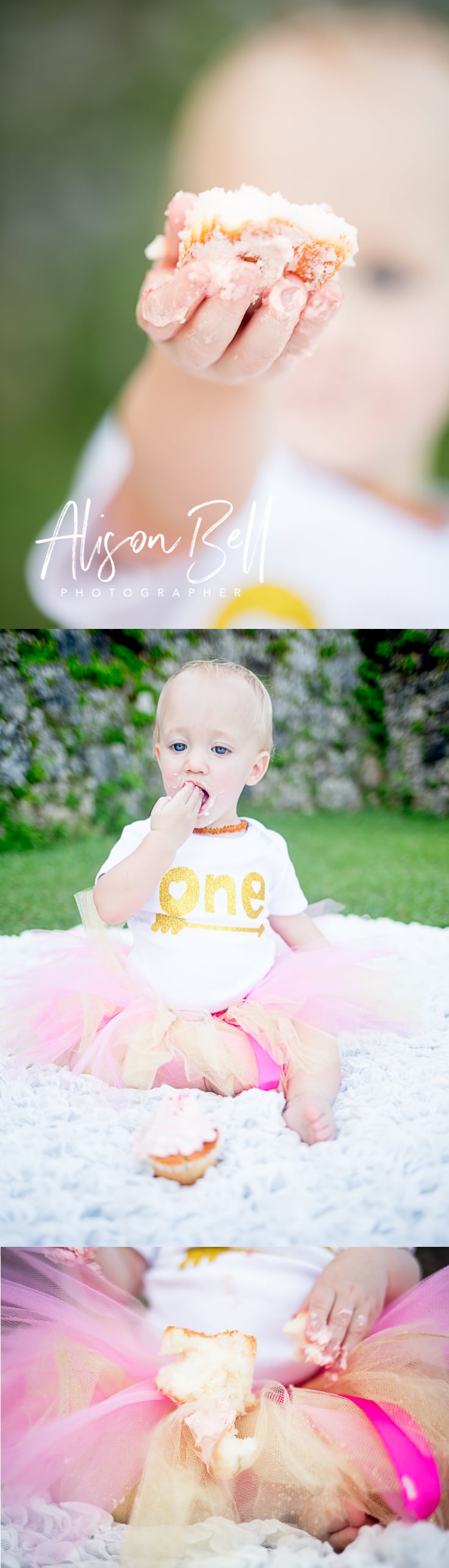 One year birthday photo session and cake smash with a cupcake in Okinawa Japan at Zakimi Castle by Alison Bell, Photographer #alisonbellphotog alisonbellphotographer.com