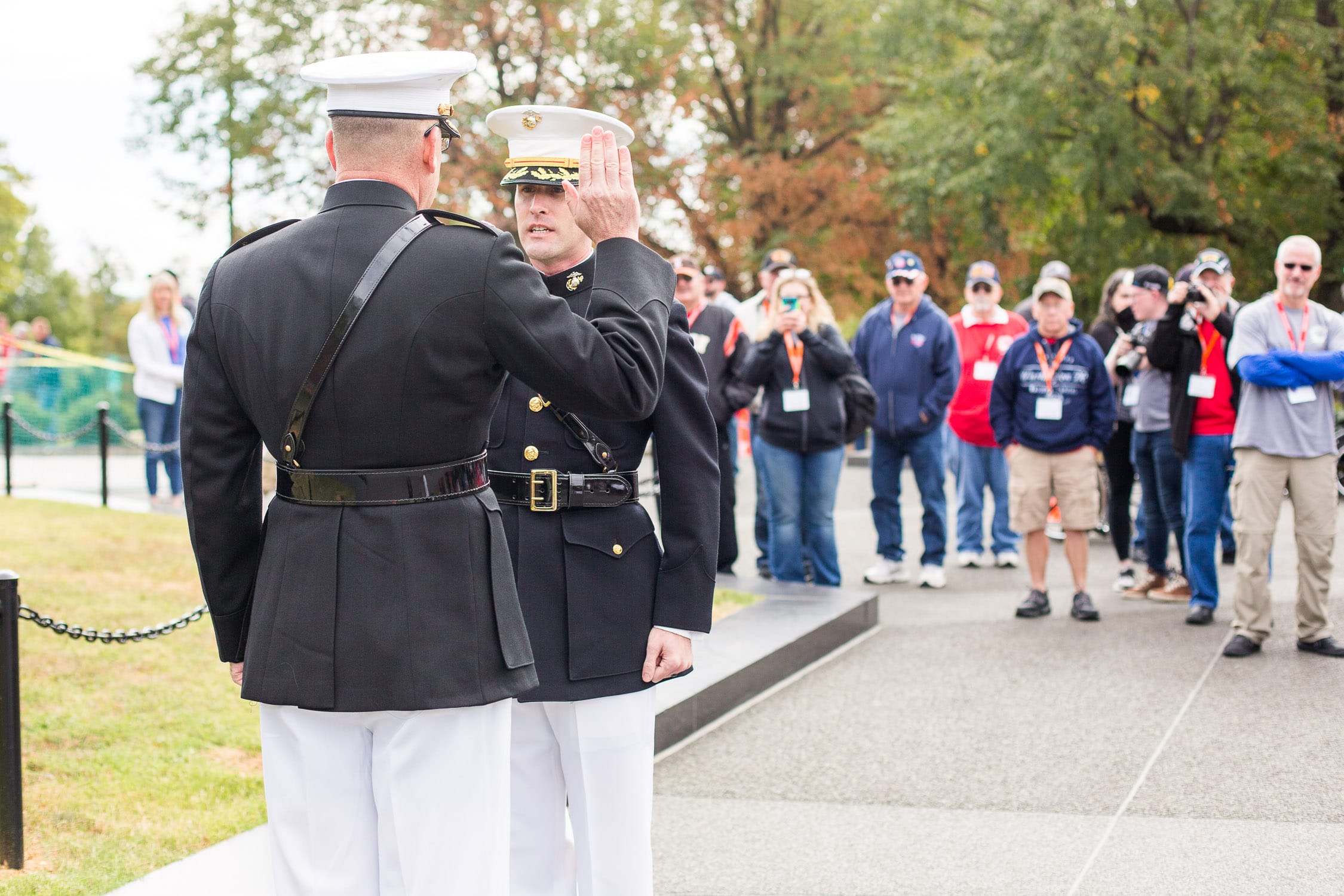 Marine Corps Promotion pinning ceremony at US Marine Corps War Memorial Iwo Jima Washington, DC by Alison Bell, Photographer.