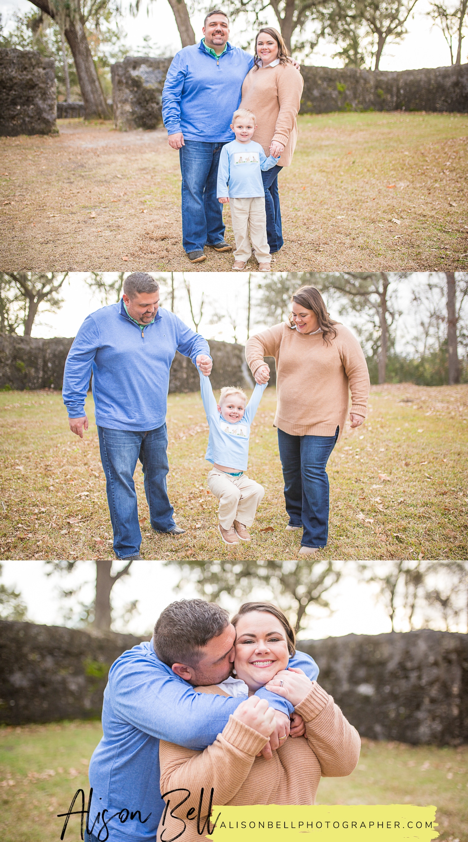 Extended family session with adult children, grandkids, and grandparents at Colonial Dorchester State Park in Charleston, South Carolina by Alison Bell, Photographer