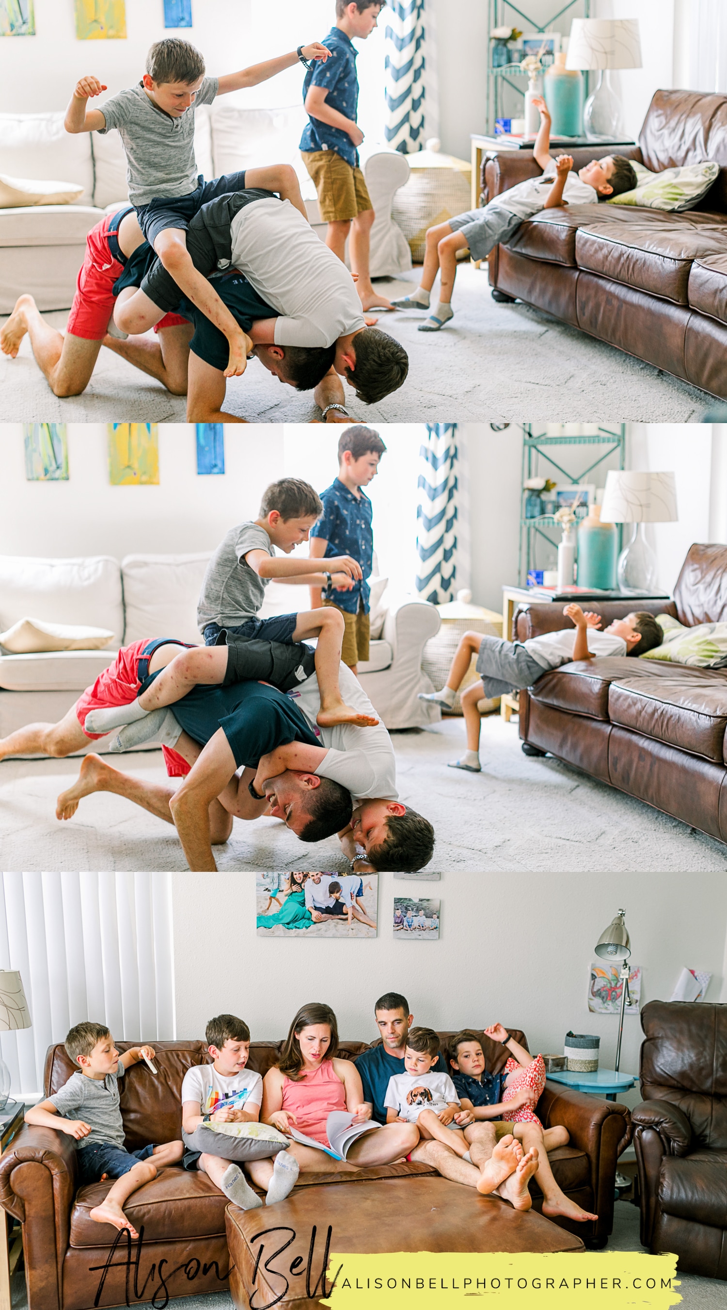 Family of 6 in home lifestyle photography session
