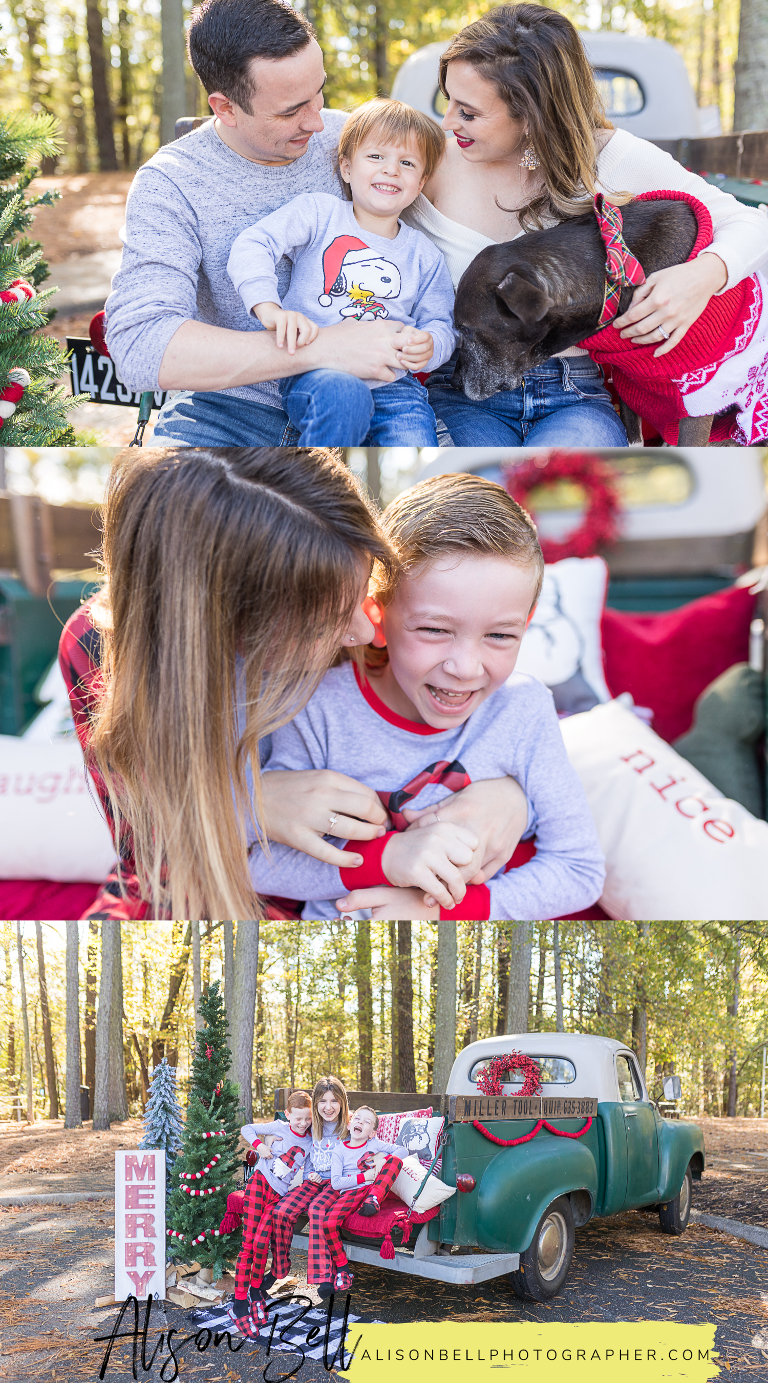 Christmas mini sessions with a classic truck in virginia beach at Great Neck Park