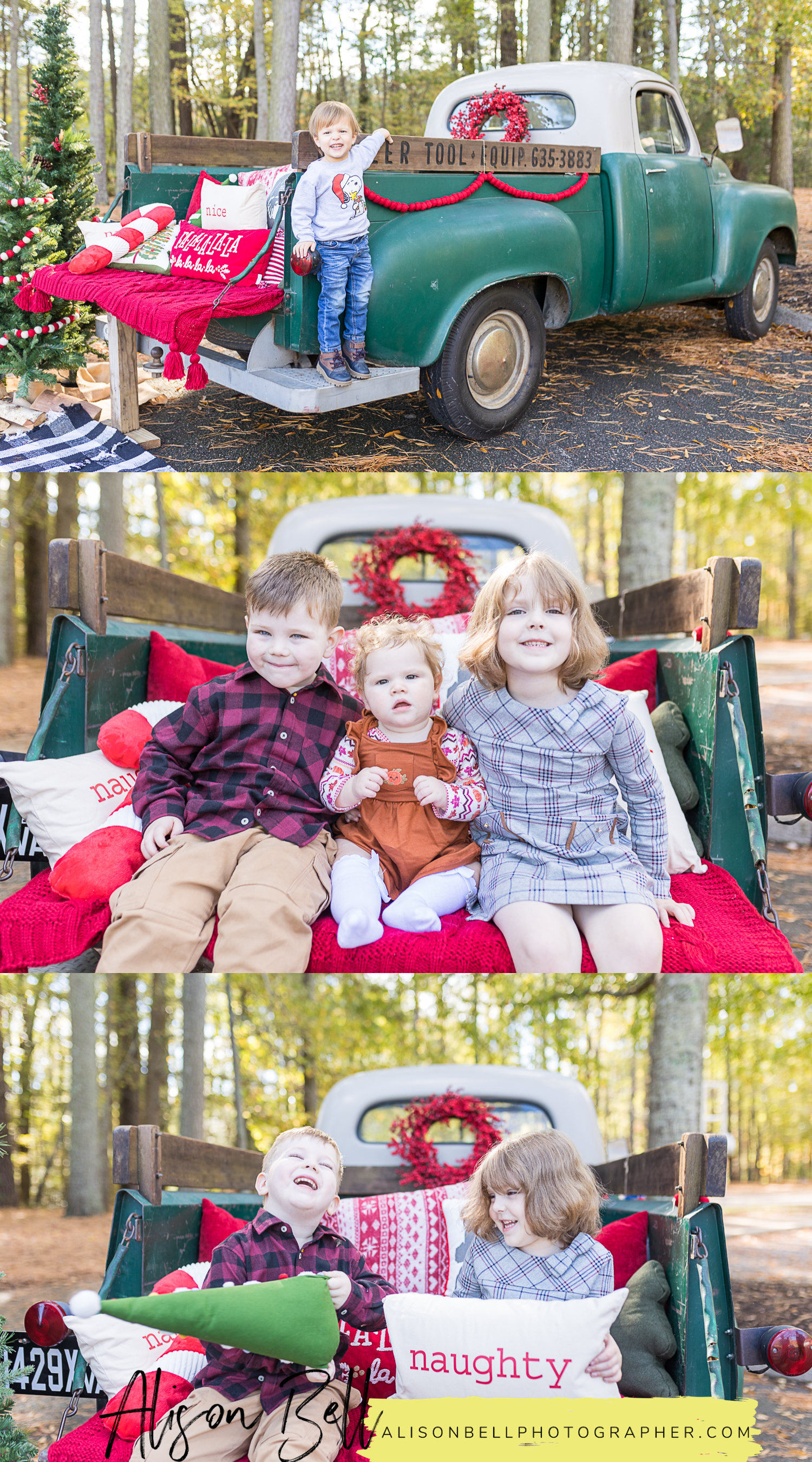 Christmas mini sessions with a classic truck in virginia beach at Great Neck Park