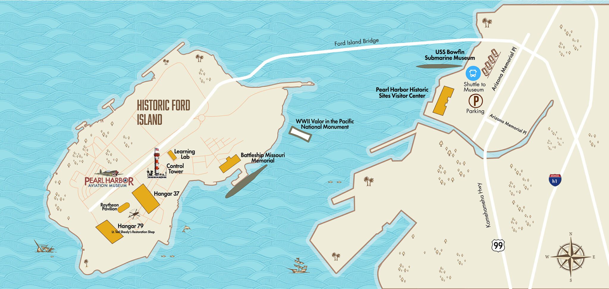 Map of Pearl Harbor Sites, Hawaii