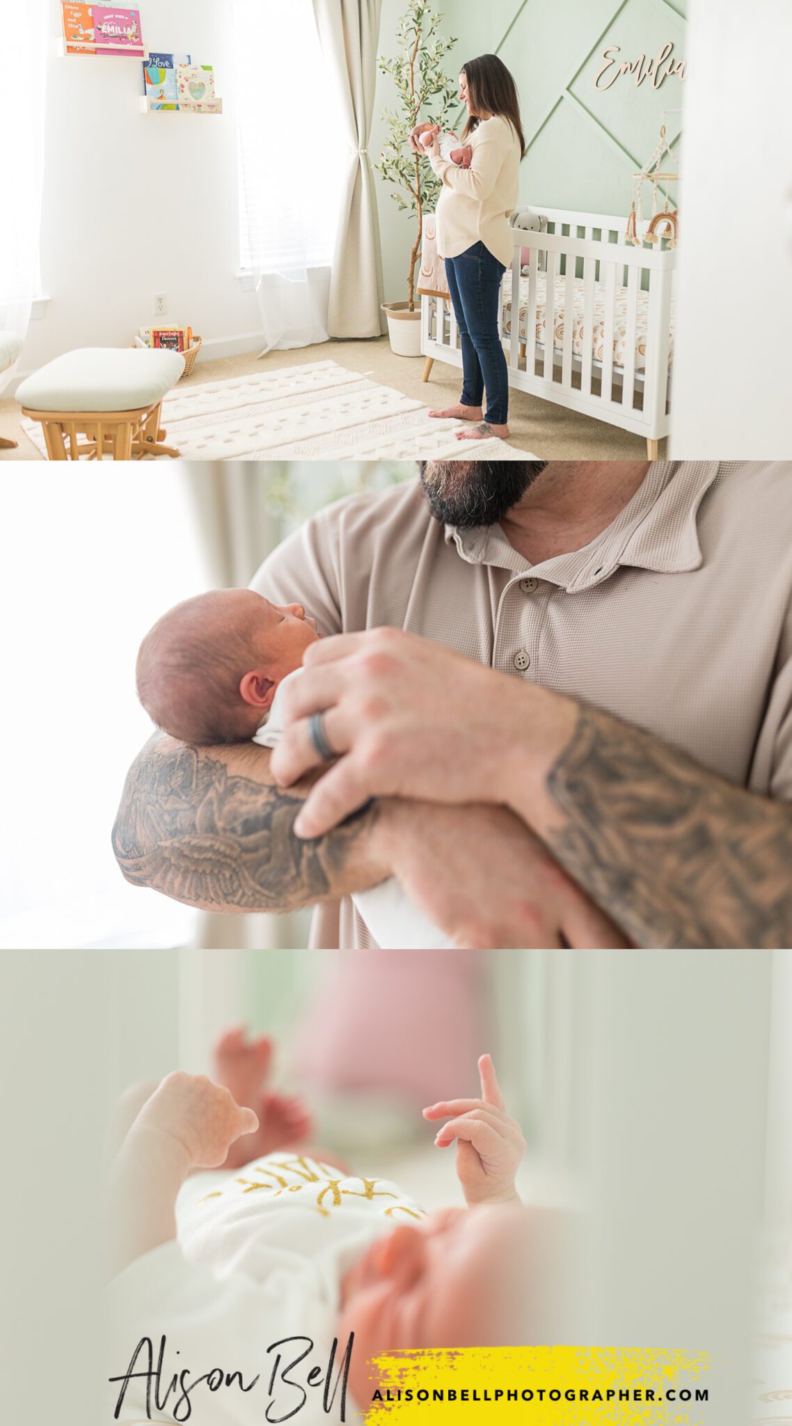 hawaii newborn photography by alison bell photographer. in the nursery, dad's tattoos,