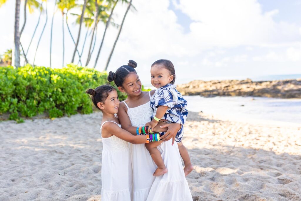 Matching aloha wear for family photos at Disney's Aulani Resort in Oahu, Hawaii