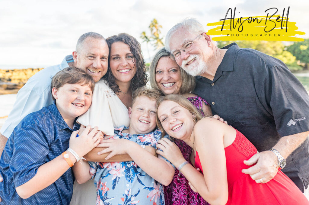 Extended family at paradise cove beach, ko olina, oahu by alison bell, photographer