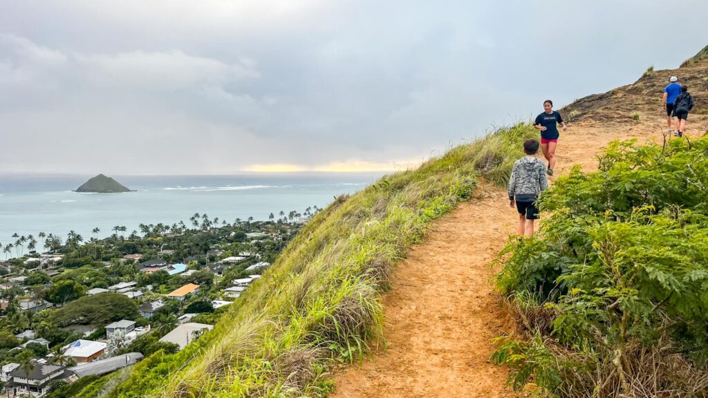 things to do in kailua LANIKAI pillbox hike. view from the trail half way up over the ocean