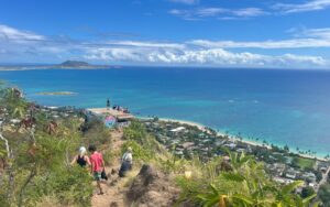 things to do in kailua LANIKAI pillbox hike. view looking down on the first pillbox, looking north
