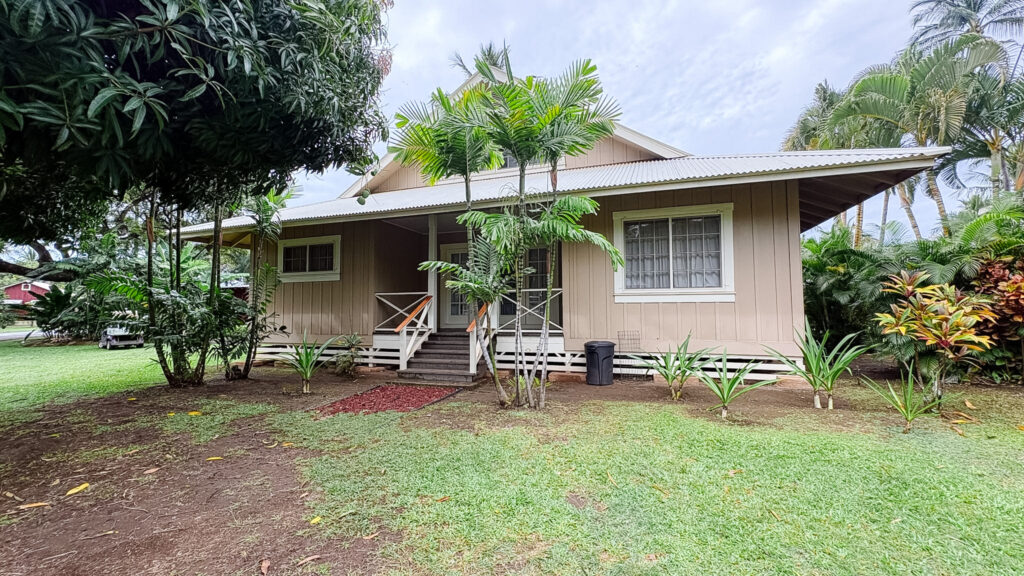 Tropical home surrounded by palm trees in Kauaʻi, Hawaii. Photography by Alison Bell, photographer in Hawaii.