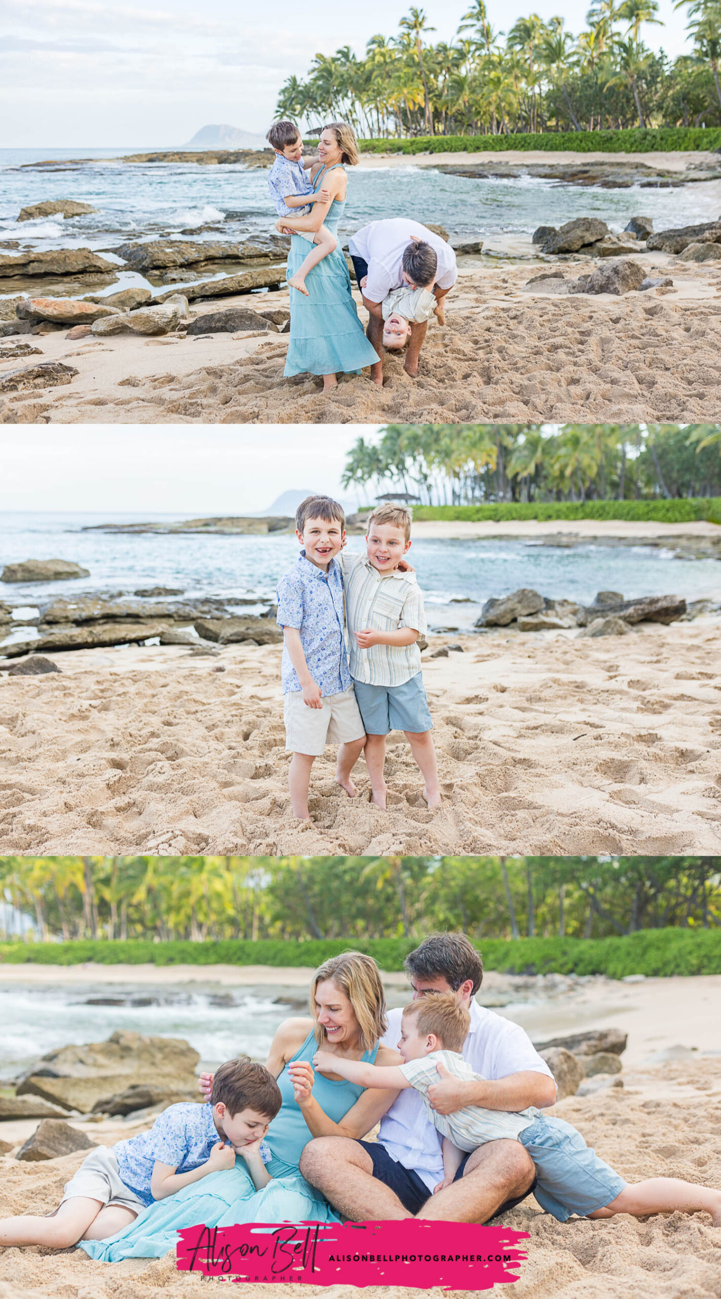 ko olina photographer oahu hawaii at lanikohunoa beach - family of four by alison bell, photographer